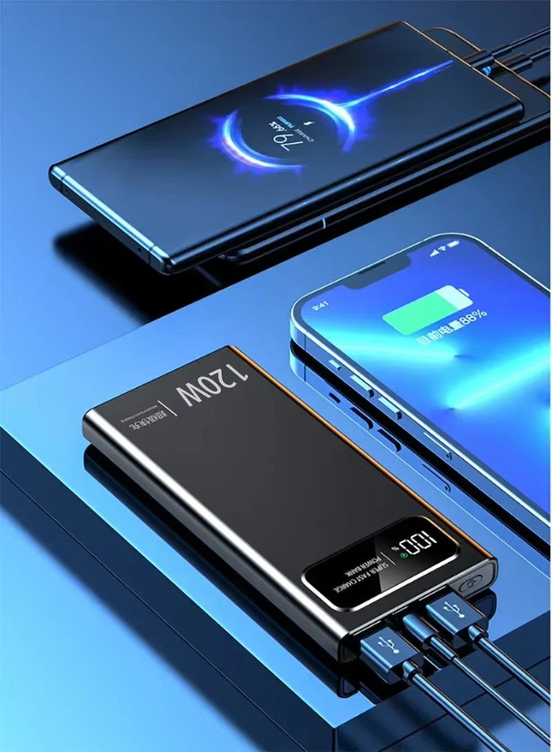 200000Mah 120W Powerbank Super Fast Charging Battery High Capacity Digital Display Power Bank for Iphone Samsung Huawei