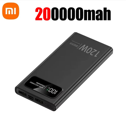 200000Mah 120W Powerbank Super Fast Charging Battery High Capacity Digital Display Power Bank for Iphone Samsung Huawei
