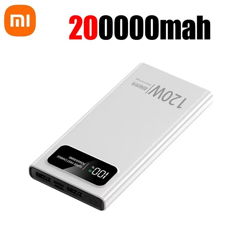 200000Mah 120W Powerbank Super Fast Charging Battery High Capacity Digital Display Power Bank for Iphone Samsung Huawei