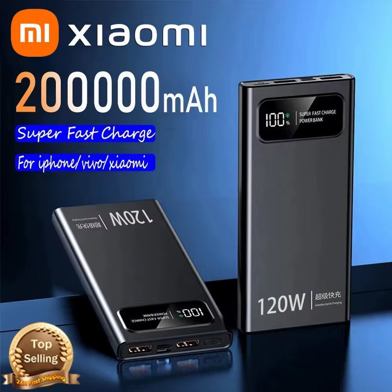200000Mah 120W Powerbank Super Fast Charging Battery High Capacity Digital Display Power Bank for Iphone Samsung Huawei